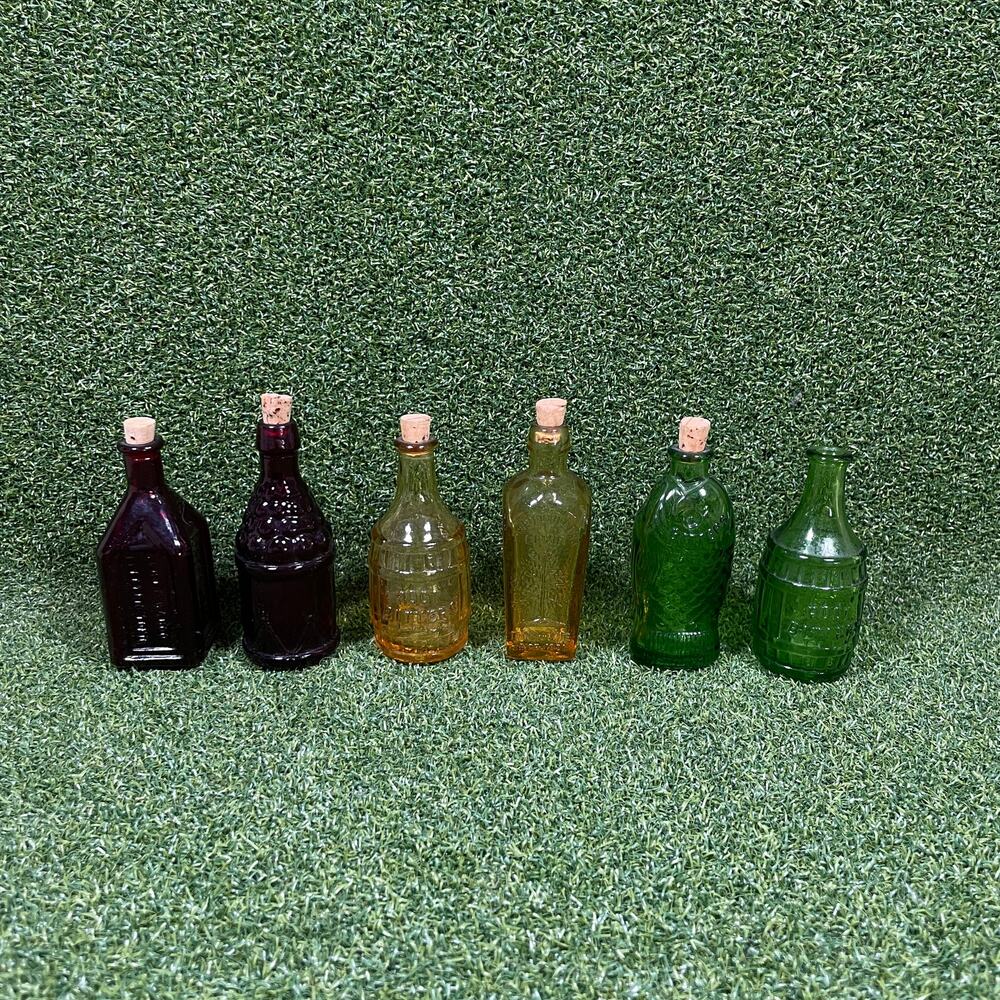 Vintage Wheaton Miniature Colored Glass Bottle Lot of 6 Amber Green Ruby Red